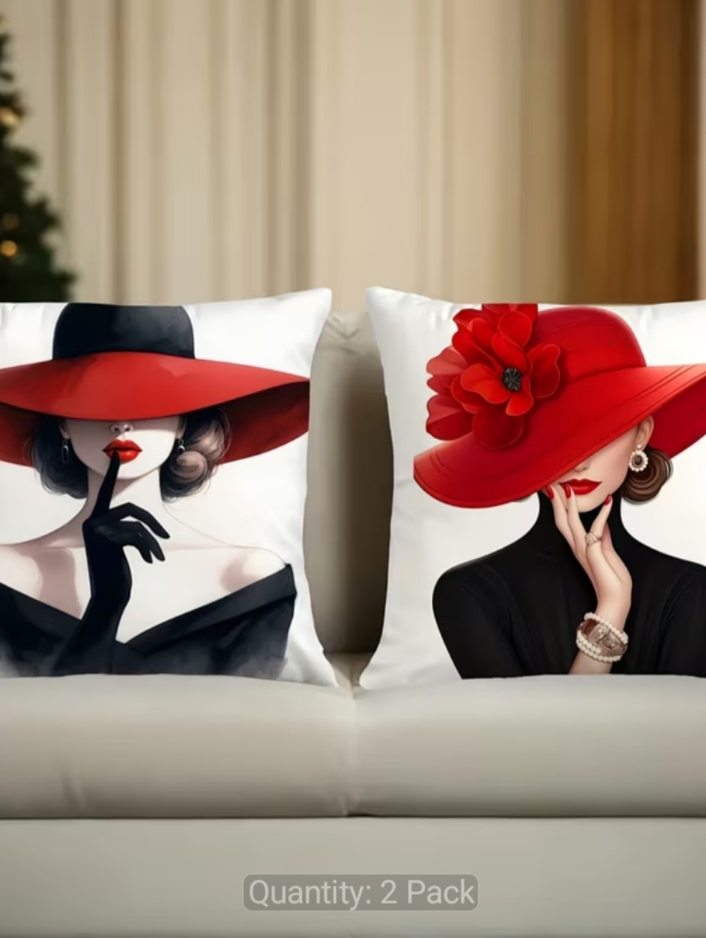 Elegant Red Hat Accent Pillow Covers - 2 Pack